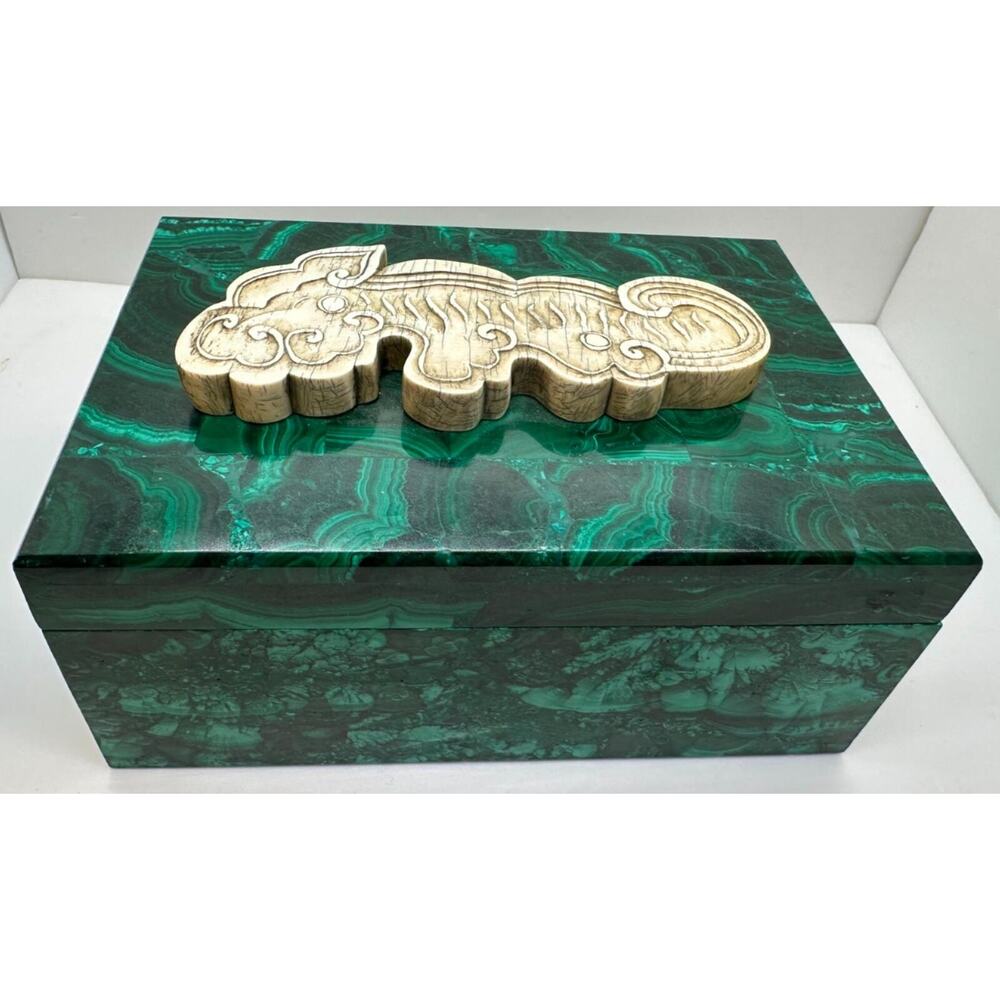 Genuine Malachite Jewelry Box 7.75"x5.5"x3.25" Hinged DRC Congo